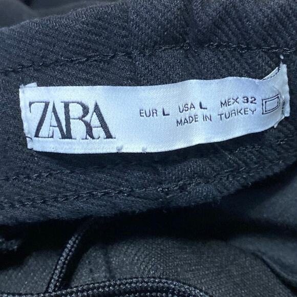 Zara Women's Black High Rise Elastic Waist Straight Leg Pull On Trousers Pants L - Picture 4 of 5